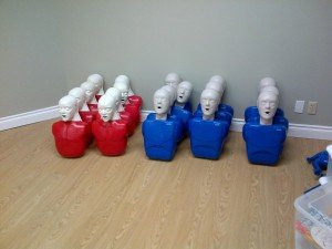 Adult training mannequins in the Saskatoon First Aid training room
